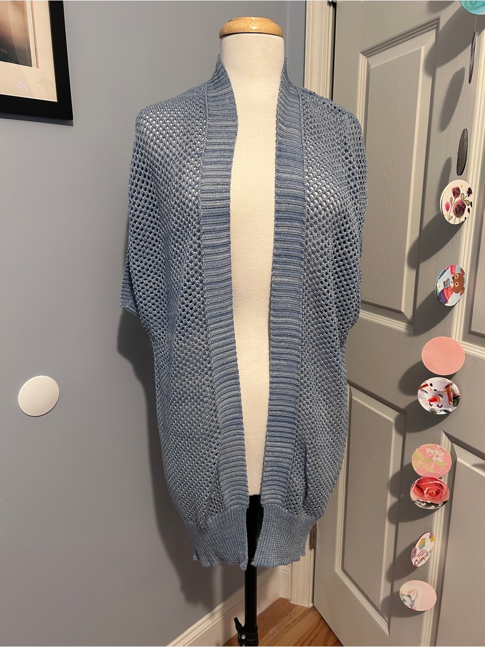 Light Blue Open-Weave Women's Knit Shrug